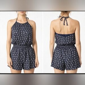 Da-Nang Blue White Silk Floral Halter Romper NWT Medium Boho Festival Summer